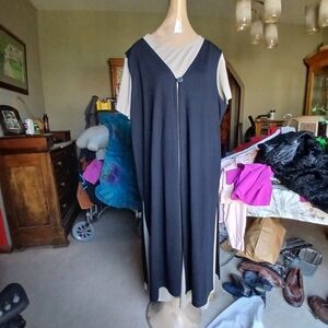 Coldwater Creek Black Tunic Vest Over Cream Dress